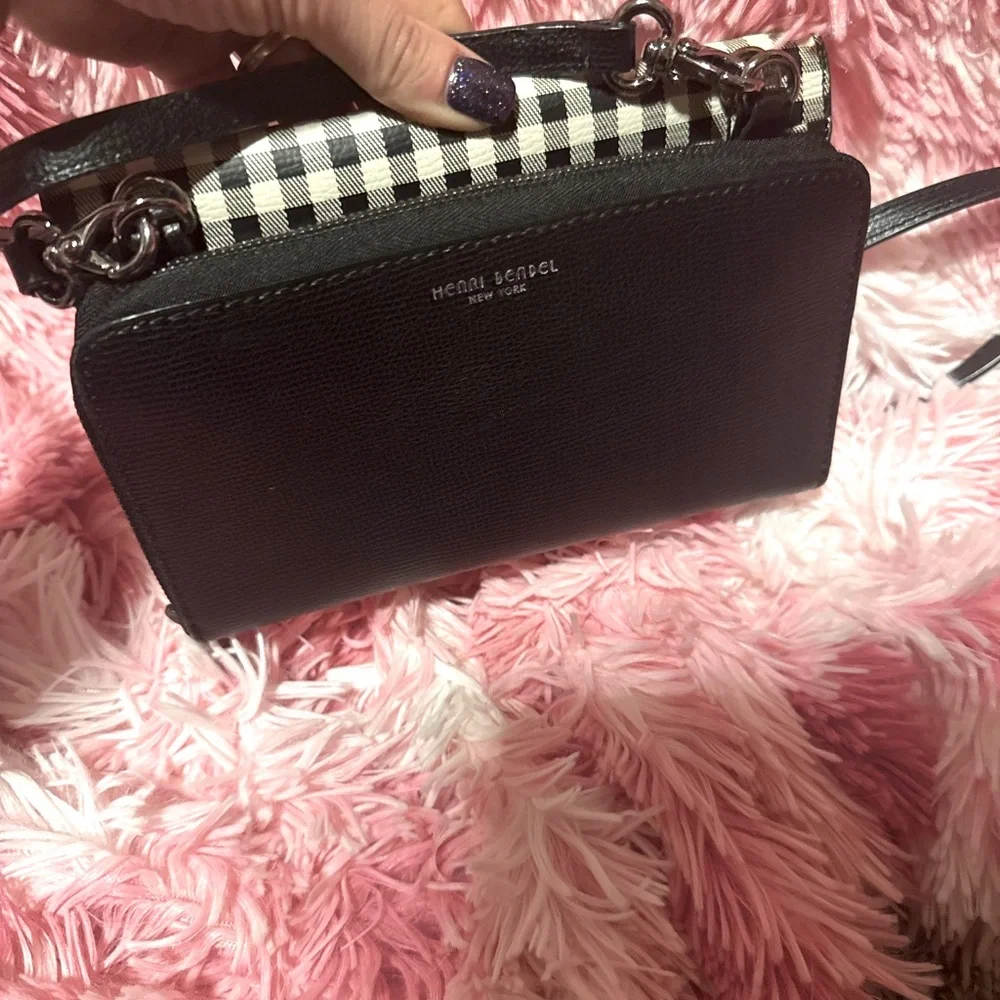 Henri Bendel Crossbody Wallet on a String Clutch Gingham Pebble Leather Rare - Picture 14 of 14